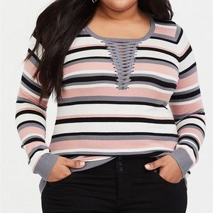 TORRID STRIPE LATTICE PULLOVER SWEATER SIZE 5